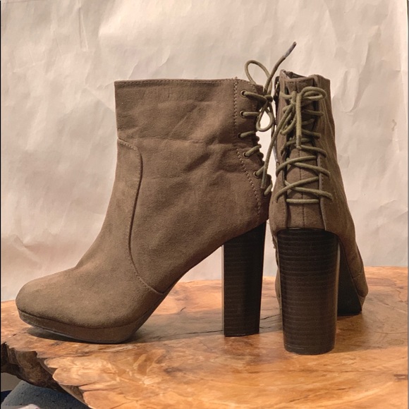 Justfab Miracai Olive Lace Back Ankle Booties - Picture 6 of 6